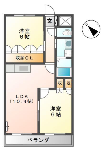 サンライズガーデン大倉(2LDK/1階)の間取り写真