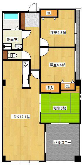 港町ジー・アンド・ピー(3LDK/5階)の間取り写真
