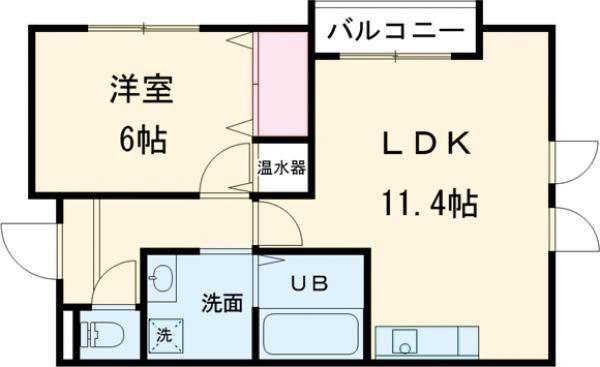 ハイツあかり(1LDK/1階)の間取り写真