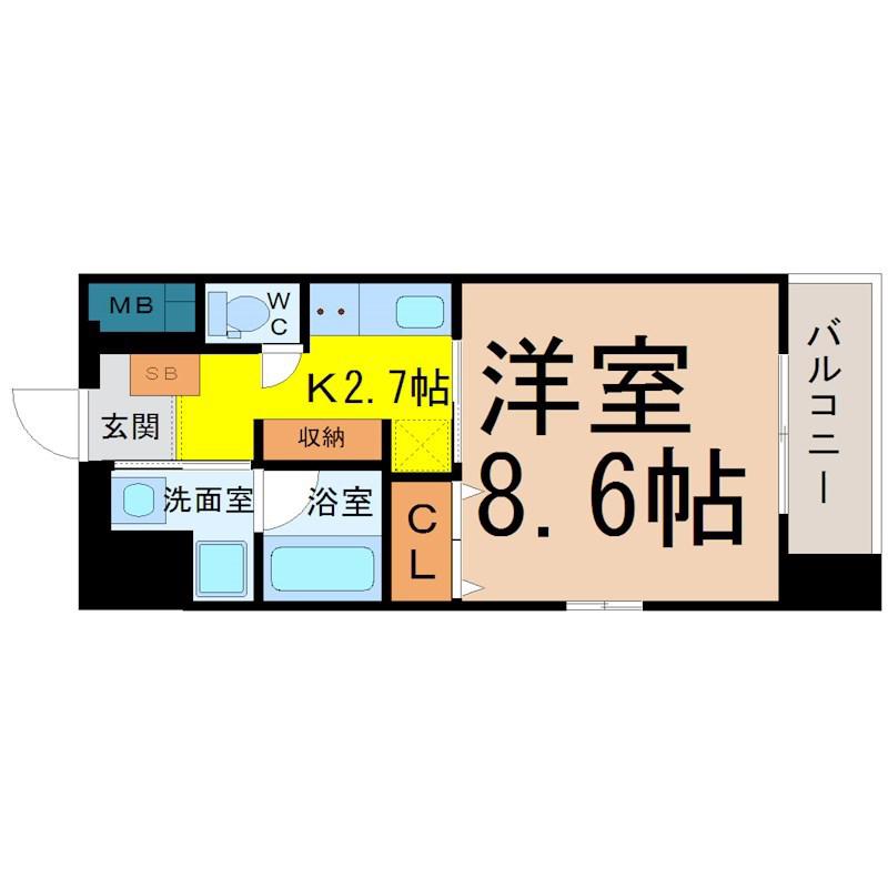 FRENCIA NOIE名駅(1K/2階)の間取り写真