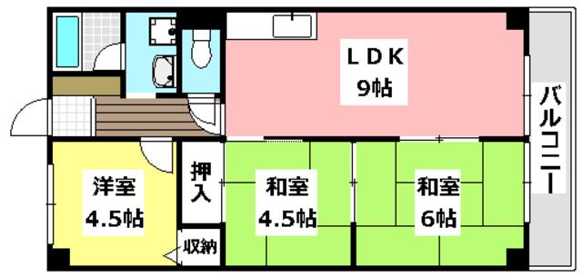 ピアハイツ幸(3DK/4階)の間取り写真