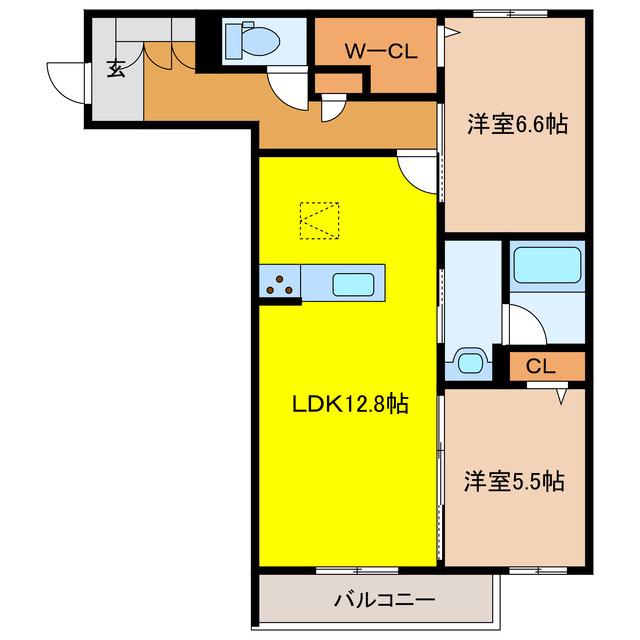 グランディア古川(2LDK/3階)の間取り写真