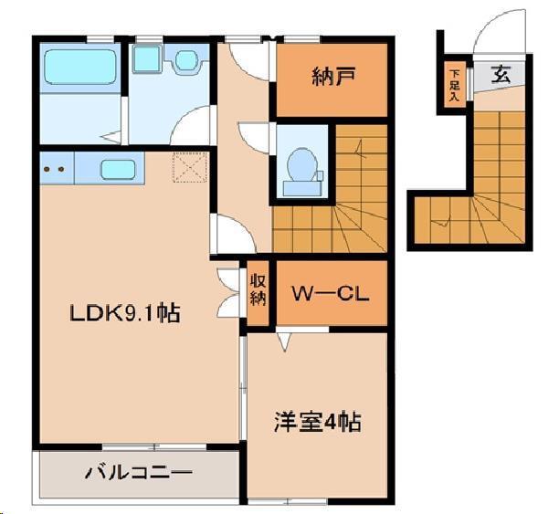 グランジュール若林(1LDK/2階)の間取り写真