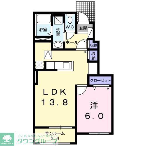 コンフォート 古屋 C(1LDK/1階)の間取り写真
