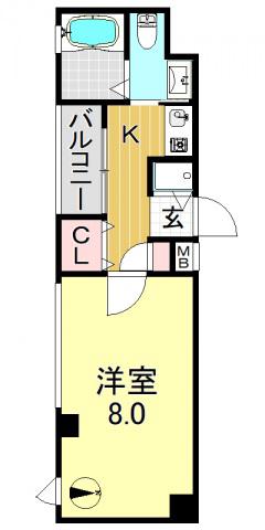 イーストコート(1K/2階)の間取り写真