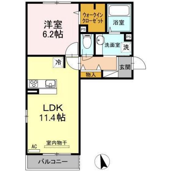 D-ROOM花梨 A棟(1LDK/2階)の間取り写真