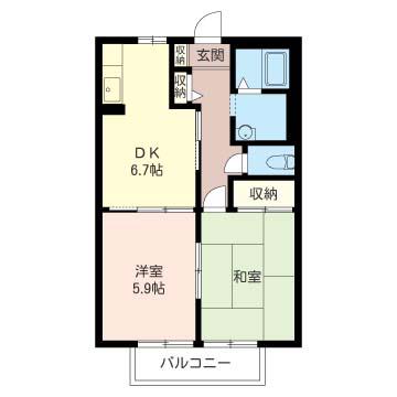 サンシャイントーコーIII(2DK/2階)の間取り写真