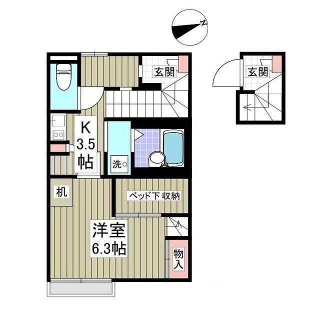 ジェミニI(1K/2階)の間取り写真
