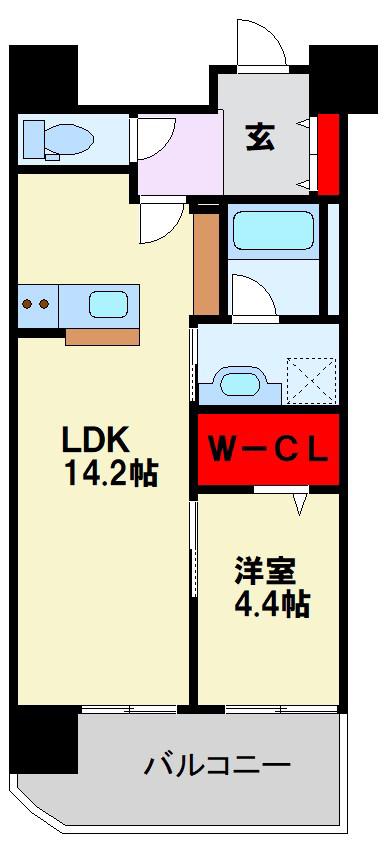 ウェルブライト博多ステーション(1LDK/13階)の間取り写真