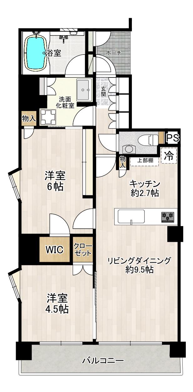 プレミスト調布(2LDK/9階)の間取り写真
