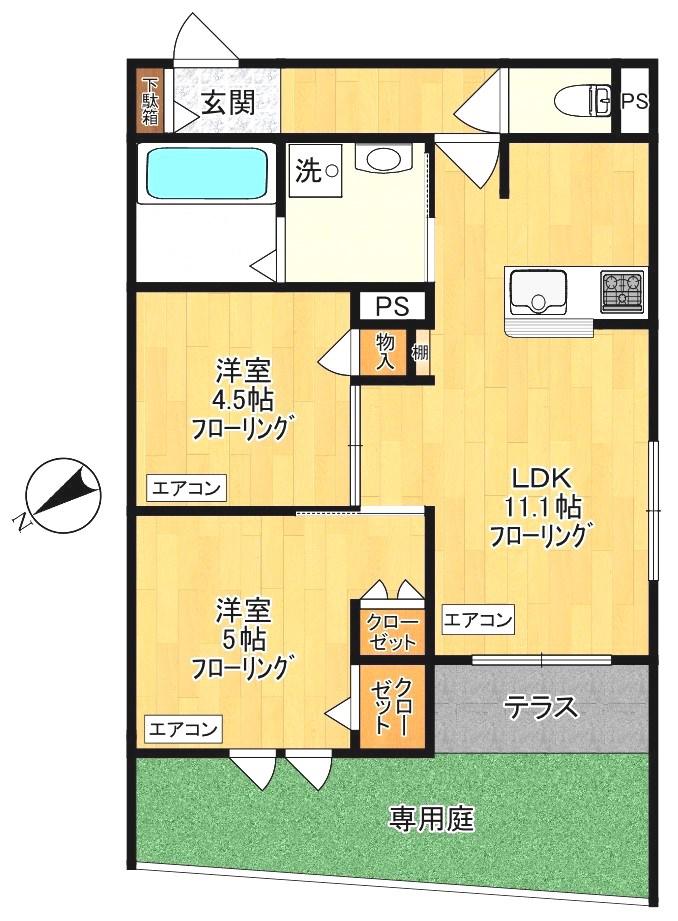 ゲートフロント(2LDK/1階)の間取り写真