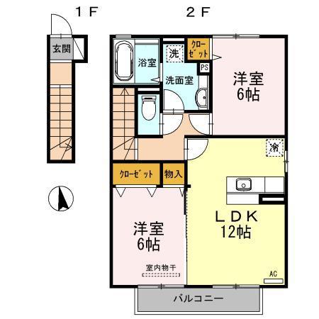 ヴィラコートJ2(2LDK/2階)の間取り写真