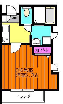 ヴィラデルレイ(1K/2階)の間取り写真