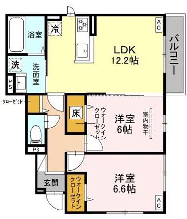 トリシア東太子(2LDK/1階)の間取り写真