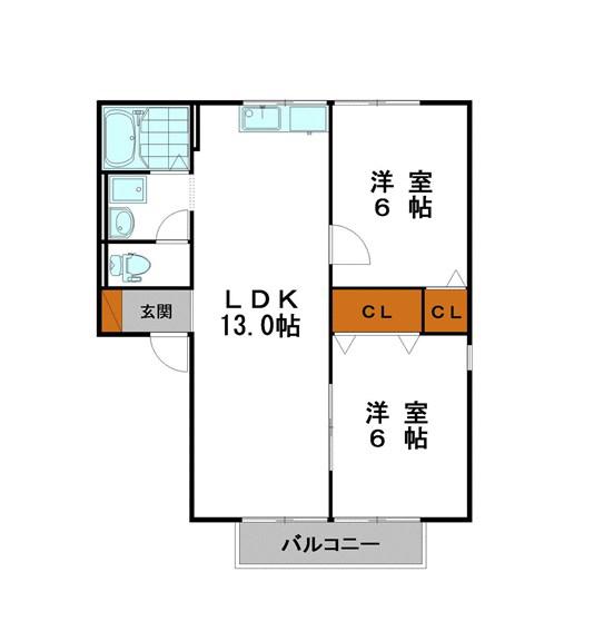 ア・カインドネス(2LDK/2階)の間取り写真