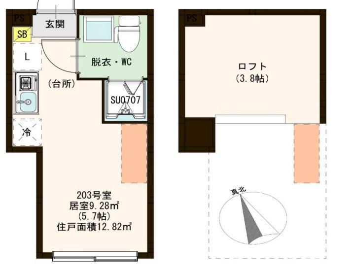 ハーモニーテラスソレイユ北千住(ワンルーム/2階)の間取り写真