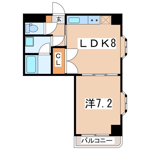 ラ・プラド本町(1LDK/2階)の間取り写真