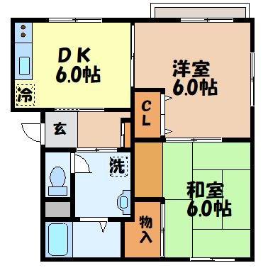 シャーメゾン谷向(2DK/1階)の間取り写真