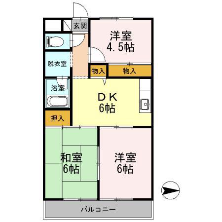 長瀬第三マンション(3DK/2階)の間取り写真
