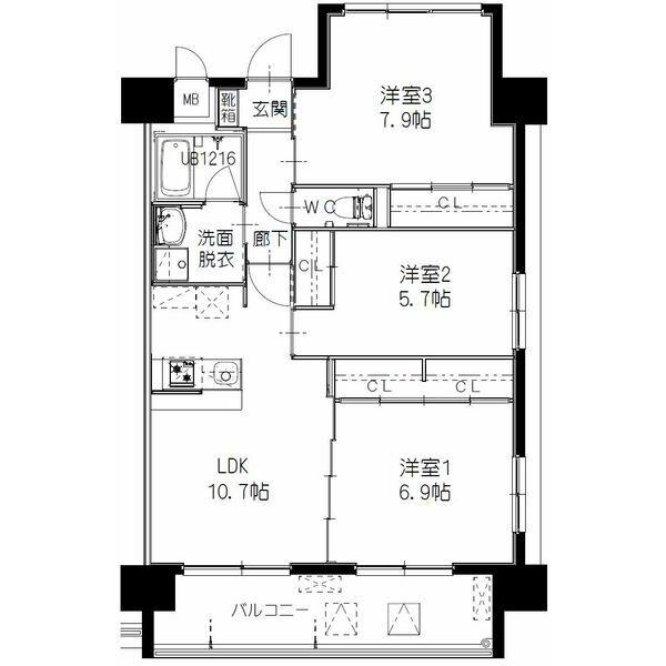 ヒルクレスト 寺塚(3LDK/2階)の間取り写真