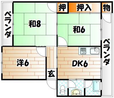 井堀南団地3棟(3DK/4階)の間取り写真