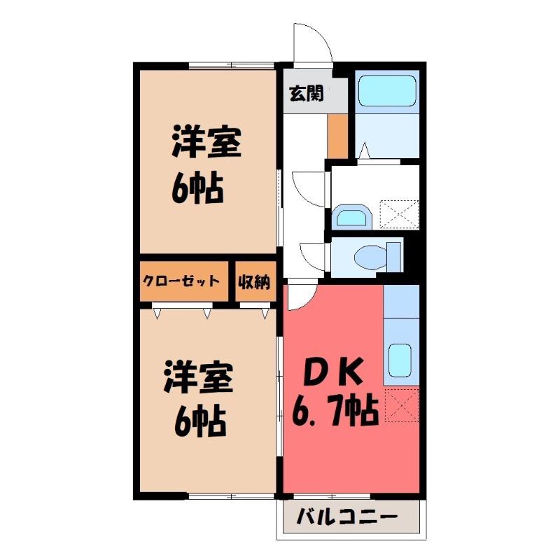 サニ-ホ-ムズ B(2DK/2階)の間取り写真