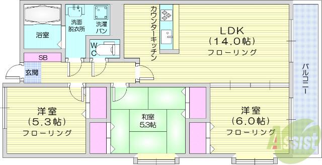 菊田参番館(3LDK/7階)の間取り写真