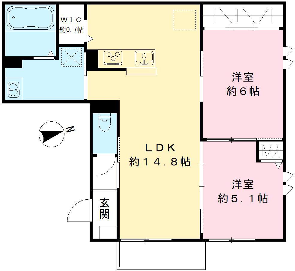 WISTERIA東鶉(2LDK/2階)の間取り写真