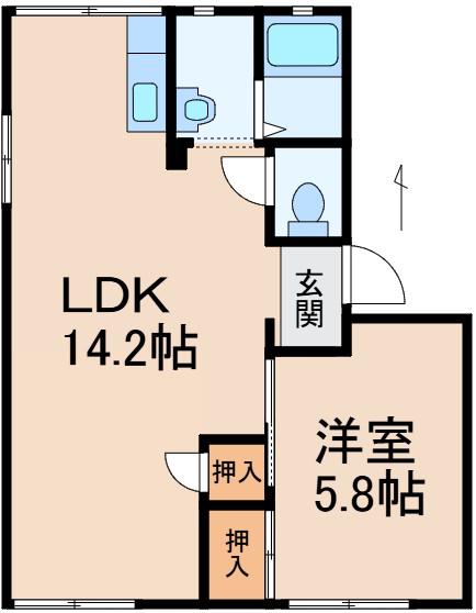 アーバンハウスC棟(1LDK/1階)の間取り写真