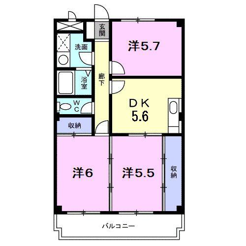 グリーンパレス雲梯(3DK/4階)の間取り写真