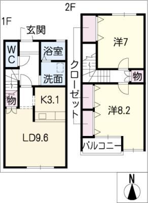 ラビンキュートS(2LDK/2階)の間取り写真