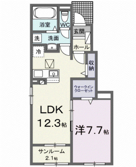 ラフィネ V(1LDK/1階)の間取り写真