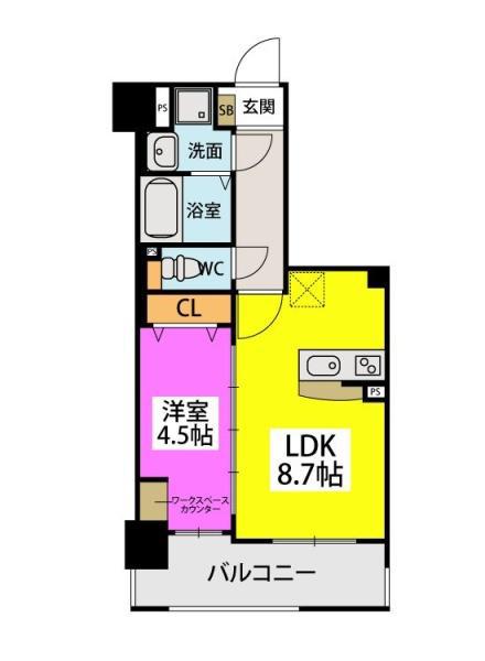ラフィーネ箱崎駅前(1LDK/7階)の間取り写真
