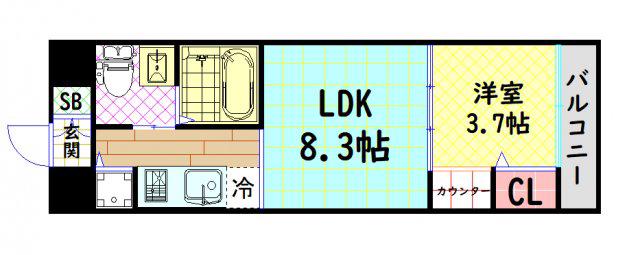 アーバネックス難波ウエスト(1LDK/4階)の間取り写真