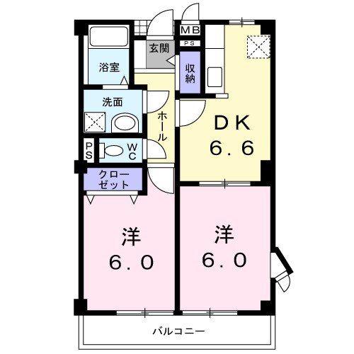 ファイン(2DK/2階)の間取り写真