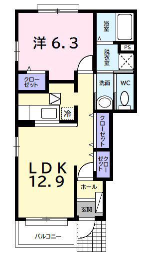 エスポワール I(1LDK/1階)の間取り写真