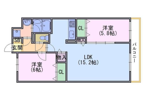 グローリードミール天神(2LDK/3階)の間取り写真