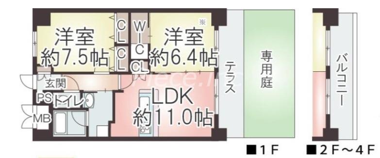 CLAIR北畠(2LDK/3階)の間取り写真