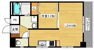 サンハイツ正路(1LDK/3階)の間取り写真