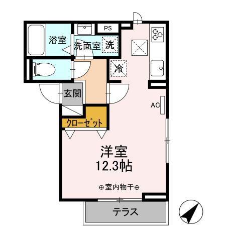 セレーナ東鷹匠(ワンルーム/1階)の間取り写真