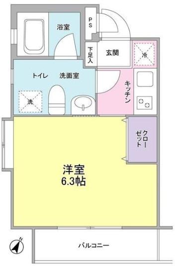 クローバーハイツ(1K/2階)の間取り写真