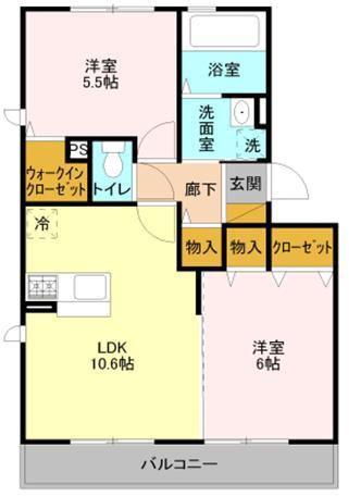 プランドール谷中 D(2LDK/2階)の間取り写真