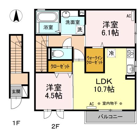 エンソワ III番館(2LDK/2階)の間取り写真