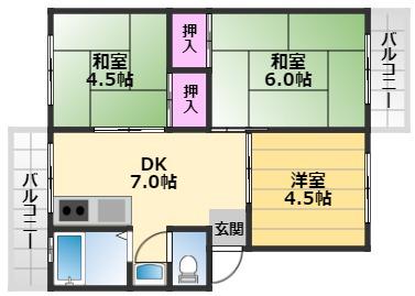 第1ミツルマンション(3DK/4階)の間取り写真