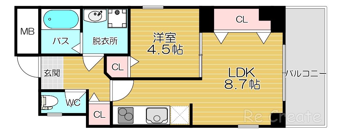 ＪＲ大阪環状線 桃谷駅 徒歩7分 6階建 築20年(1LDK/3階)の間取り写真