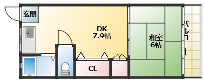 コーポラス辰巳(1DK/4階)の間取り写真