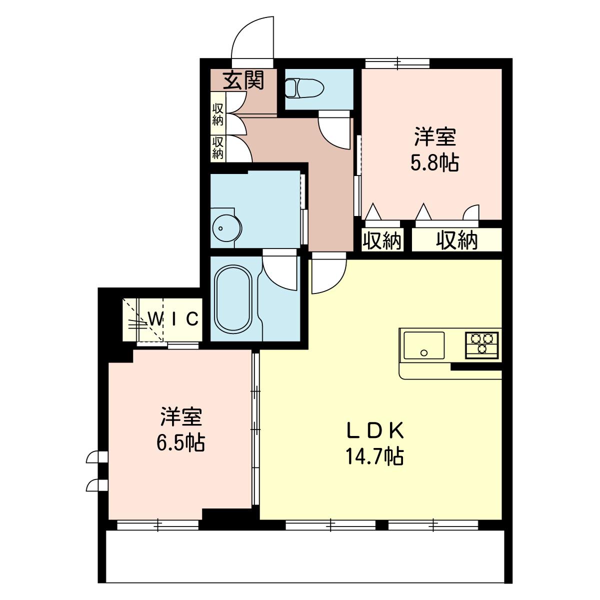 ミオール(2LDK/1階)の間取り写真