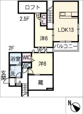 グランディール(2LDK/2階)の間取り写真