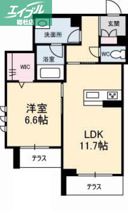 パピリオタウン C棟(1LDK/1階)の間取り写真