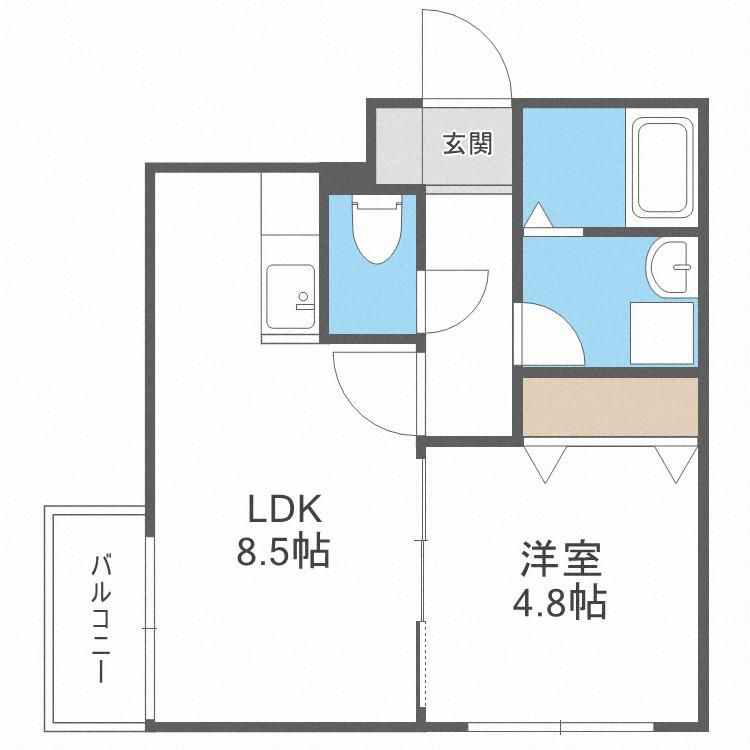 ルファール麻生(1LDK/4階)の間取り写真
